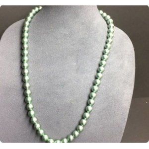 VTG Pop Bead Necklace Metallic Pearl Sage Green Adjustable Retro